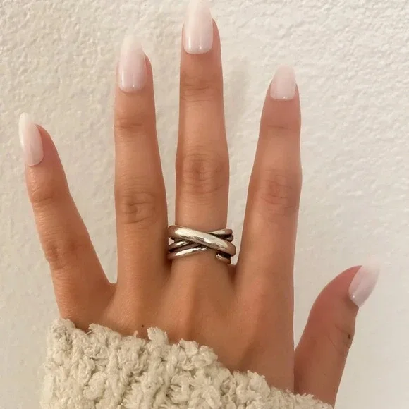 925 Sterling Silver Chunky Wrap Ring Minimalist Thick Bold Ring - Picture 2 of 7